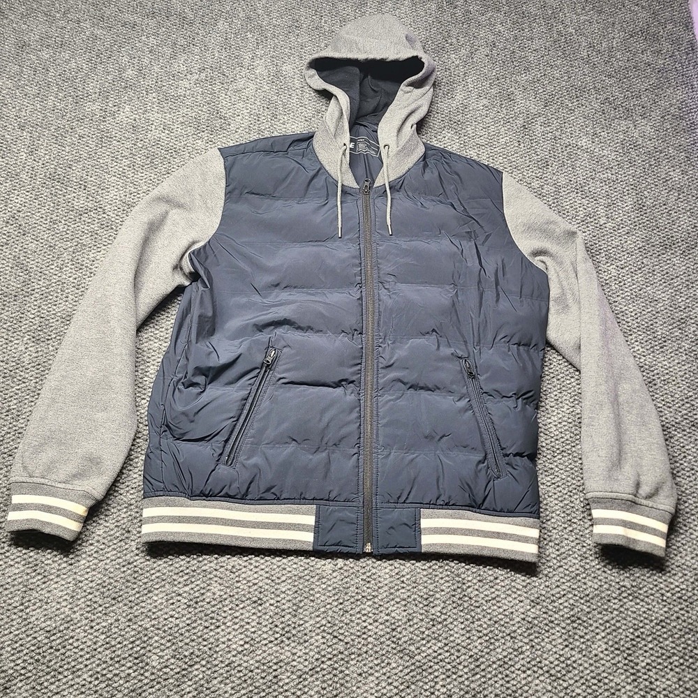 American Eagle Varsity Puffer Jacket in Navy and Grey Size M Men's Hooded